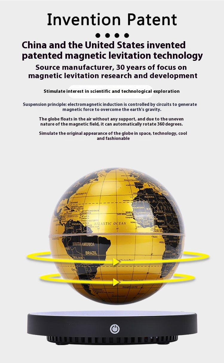 Levitating Globe Clock Night Light Gold Base Colorful Desk Lamp