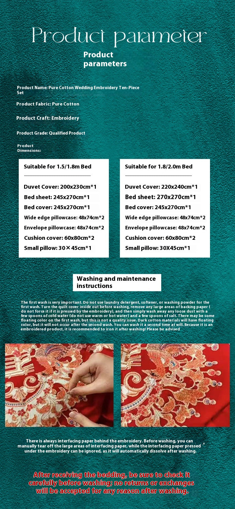 Luxury Cotton Wedding Bedding Set 4-Piece Embroidered Quilt Cover