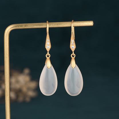 Classical Chinese Earrings | Elegant Agate Chalcedony Silver Jewelry for Women