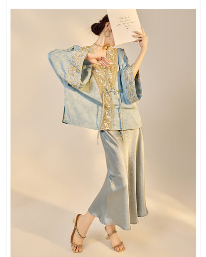 High-End National Style Beaded Jacket | Elegant Light Luxury Jacquard Top