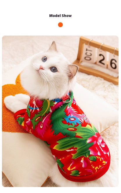 Floral Two-Leg Warm Pet Coat Small Dog Cat Autumn Winter Jacket