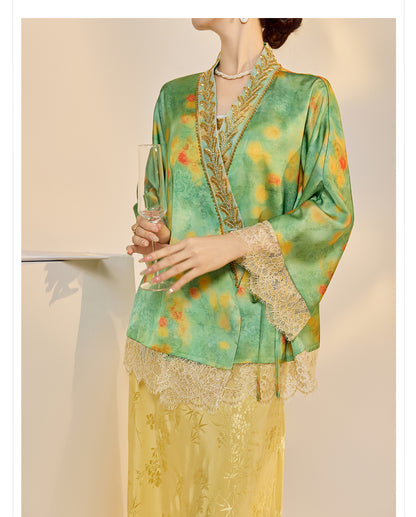 Elegant New Chinese Embroidered Jacquard Cardigan & Strap Dress Set