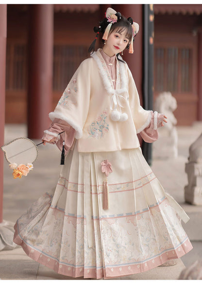 Trees of Sea Women Ming Hanfu Set: Embroidered Stand Collar Jacket & Horse Face Skirt New Year