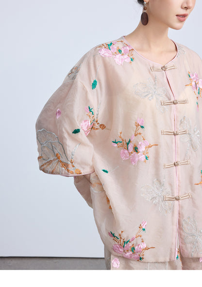 Chinese Style Embroidered Top & Shorts Set New Loose Two-Piece Outfit