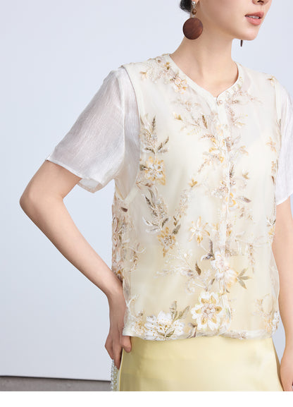 High-End Thin Organza National Style Tank Top