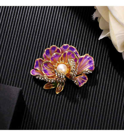 Handmade Enamel Peony Brooch — Luxury Chinese Style Cheongsam Pin