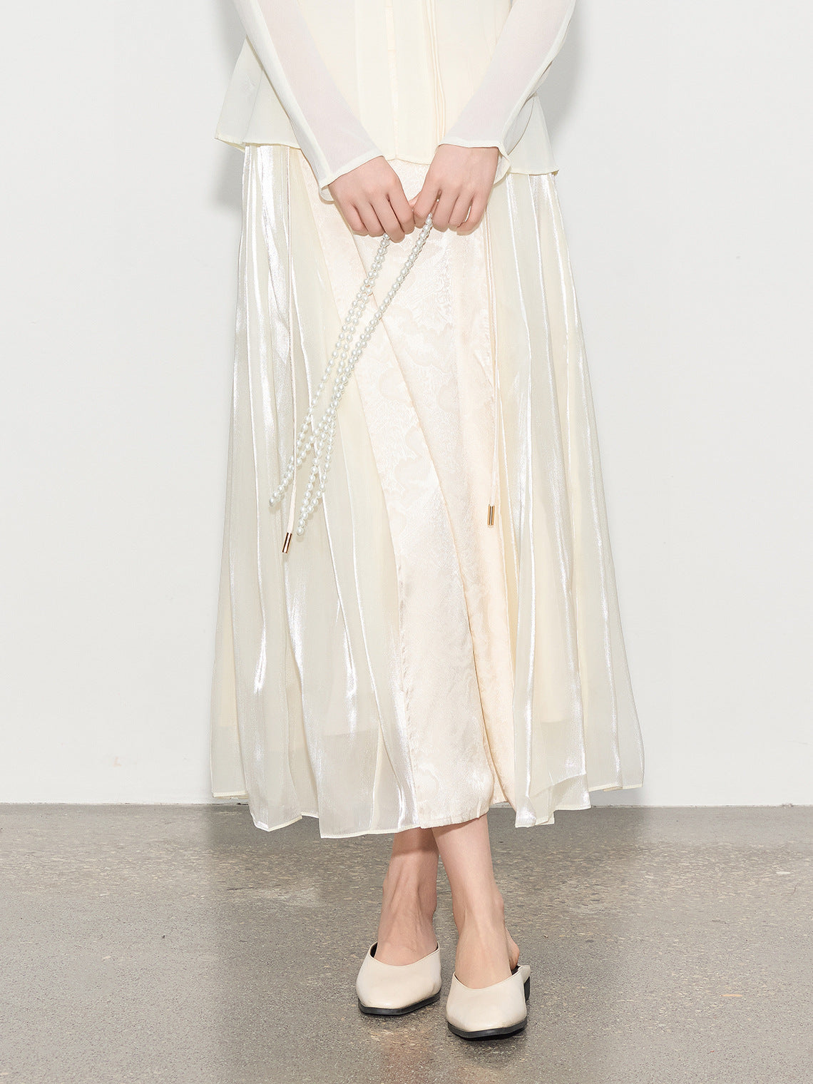 Chic Long Patchwork Mesh Skirt with Design Details