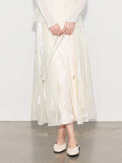 Chic Long Patchwork Mesh Skirt with Design Details