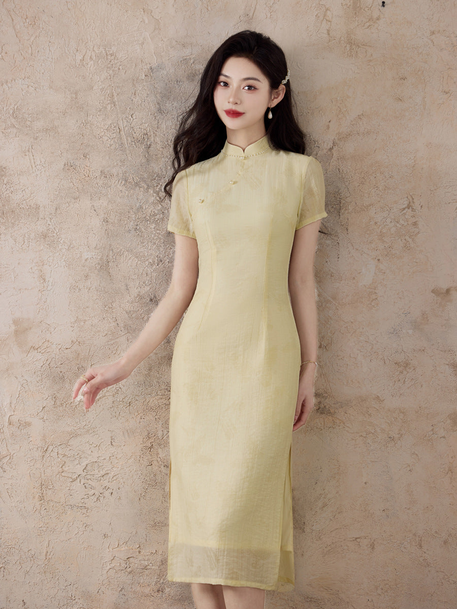 Elegant Pink Cheongsam – New Chinese Style High-End Dress