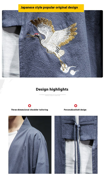 Mens Chinese Hanfu Taoist Robe Retro Kimono Jacket Trendy Top