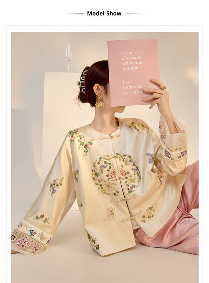 2026 Autumn New Chinese Style Printed Embroidered Acetate Coat for Women