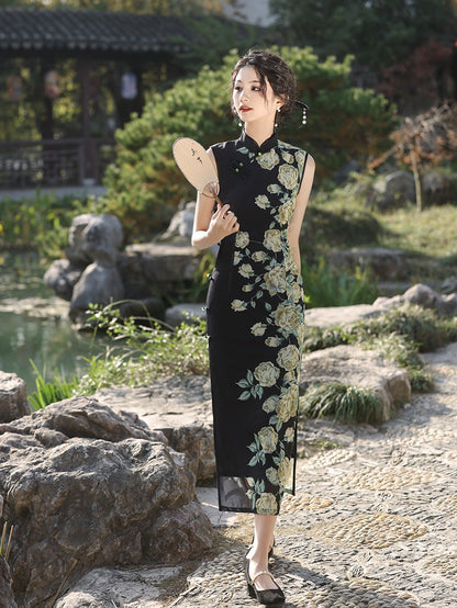 Elegant Dark Green Cheongsam – Retro Spring High-End Dress