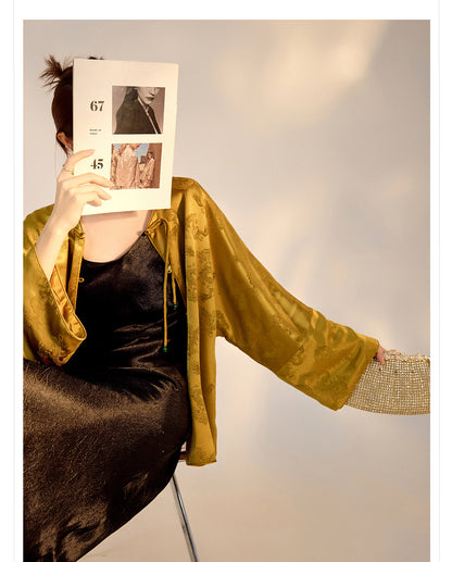 New Chinese Old Money Style Dragon Embroidered Acetate Luxury Coat