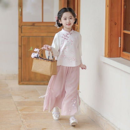 Girls’ Spring Autumn Hanfu | New Chinese Style Tang Suit Long Sleeve Set