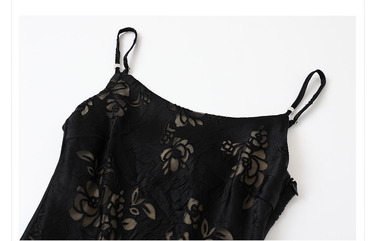 Elegant National Style Rayon Jacquard Embroidered Long Camisole Dress