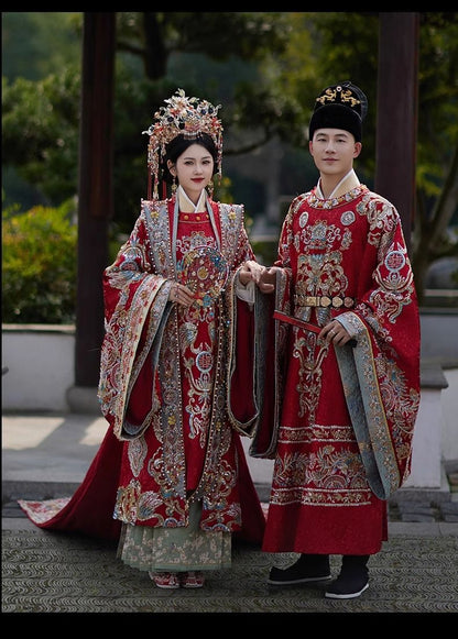 Ming Dynasty Hanfu Wedding Dress Set – Bride Phoenix Crown Xianpei