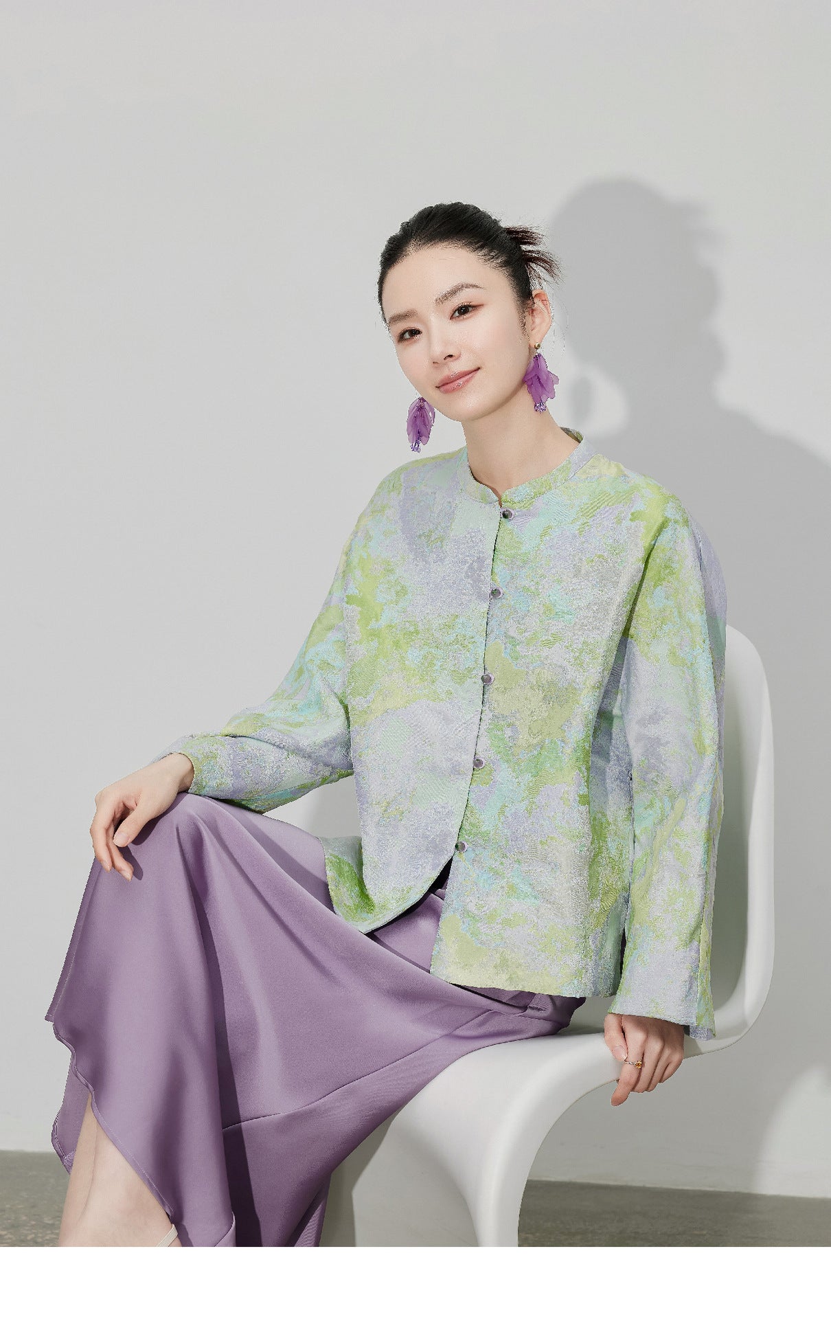 Purple Gradient Jacquard Shirt Jacket for Women