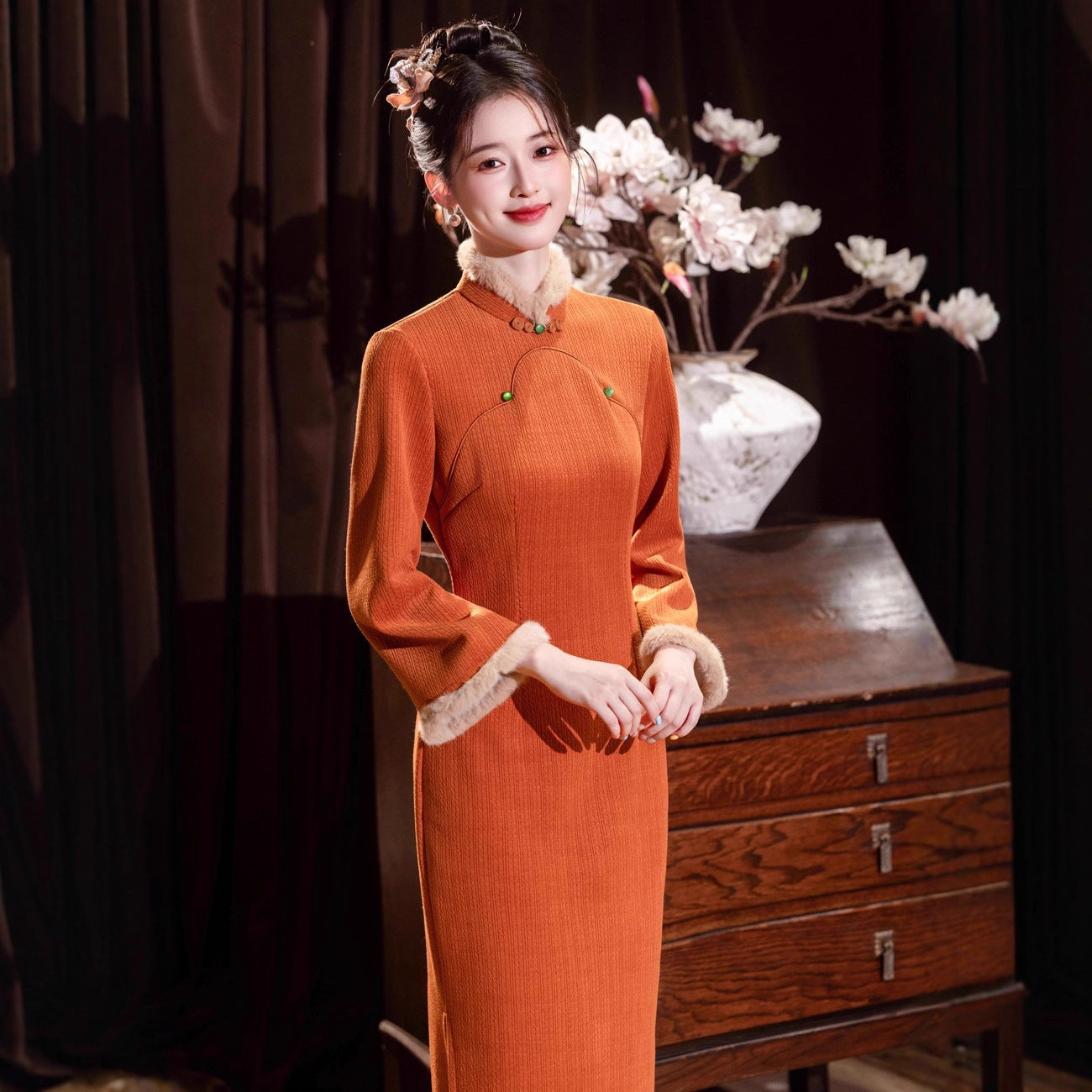 2025 New Thickened Cheongsam – Elegant Warm Daily Chinese Dress