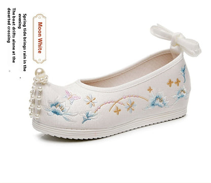 Hanfu Compatible Shoes — Inner Lift Embroidered High Heels for Women