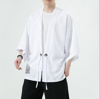 Summer Chinese Style Mens Hanfu Cardigan Taoist Robe Sun Protection