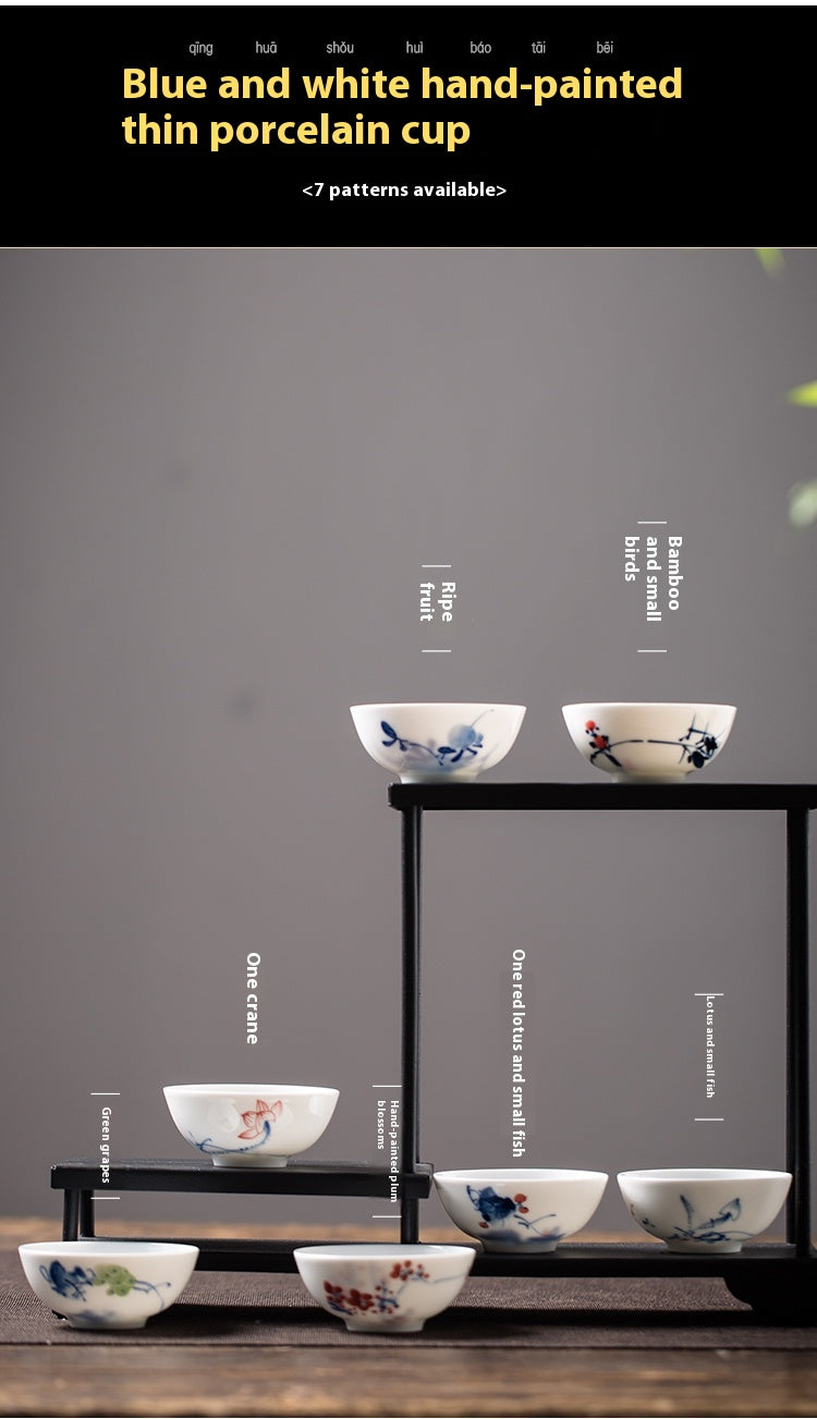 Hand-Painted Blue and White Porcelain Master Tea Cup Jingdezhen
