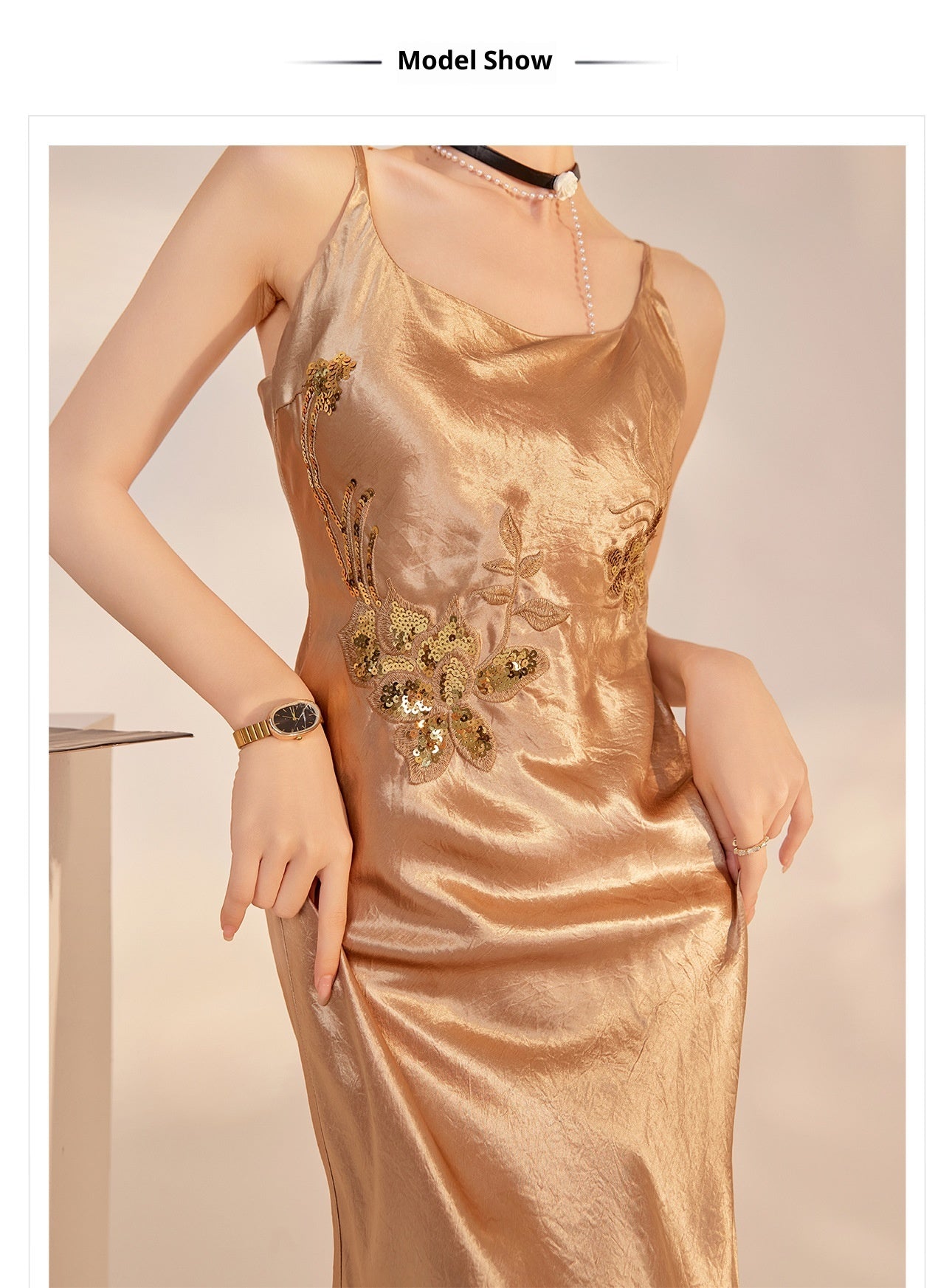 Elegant National Style Sequin Strap Dress | High-End Acetate Bodycon