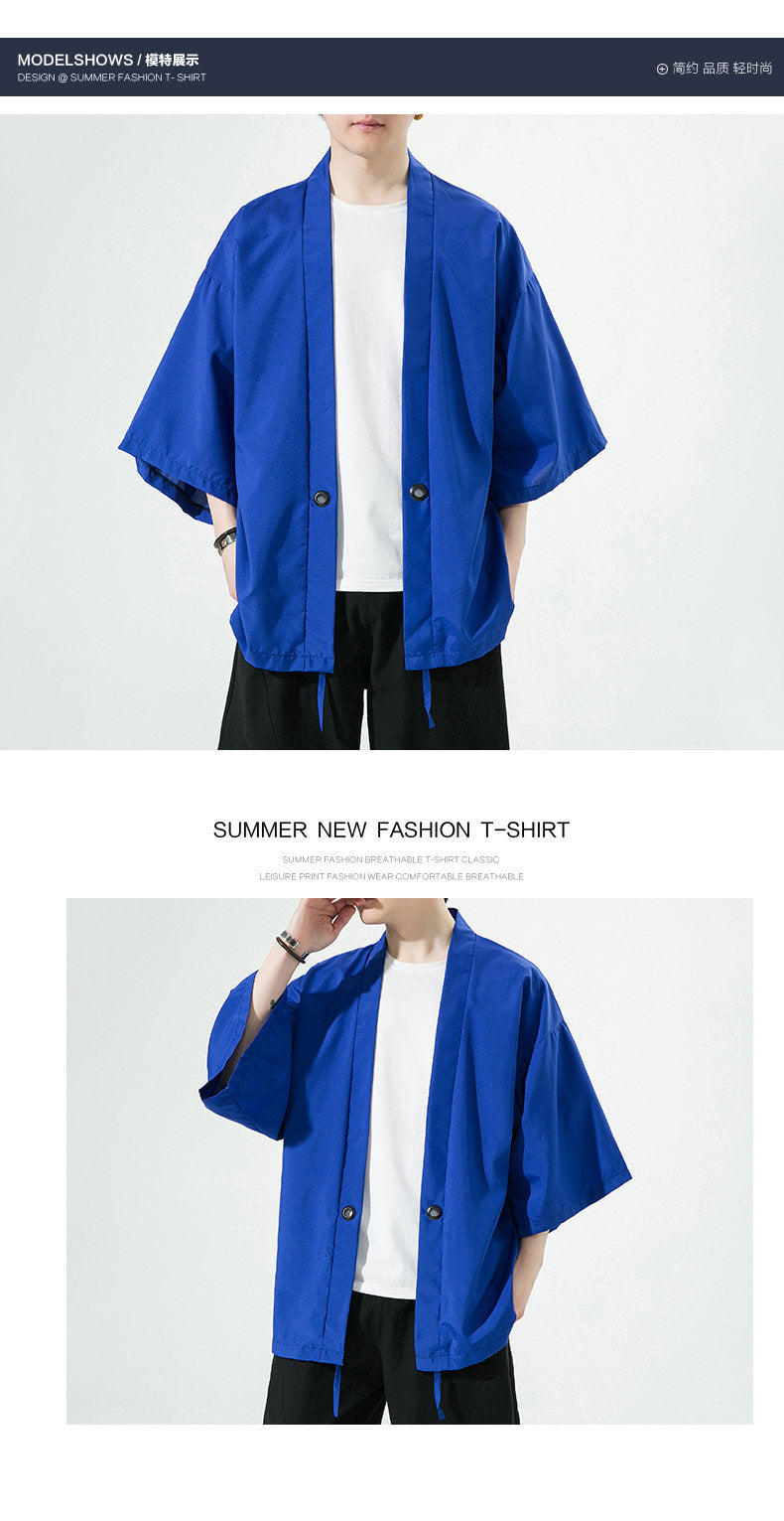 Summer Chinese Style Mens Hanfu Cardigan Taoist Robe Sun Protection
