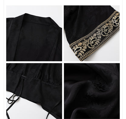 Summer New Chinese Printed Rayon Shirt & Strap Dress Set