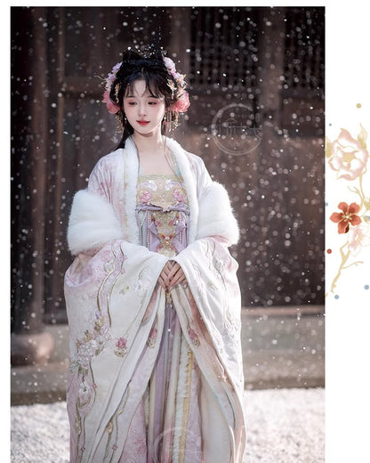 Women's Tang Dynasty Hanfu Winter Embroidered Shirt & Cloak Set