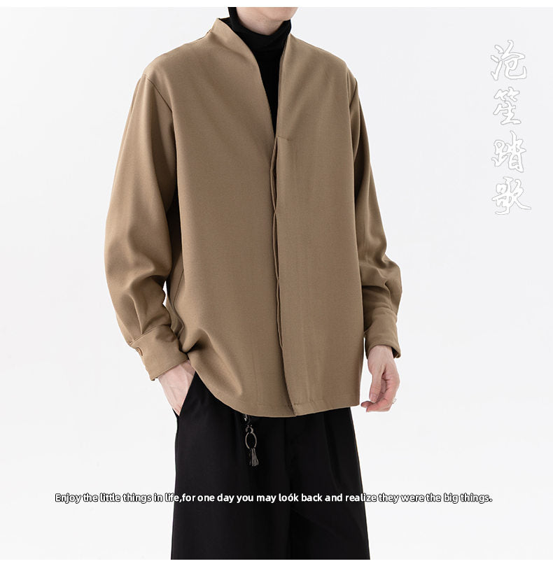 Mens Chinese Style Autumn Trendy Long Sleeve Casual Shirt Jacket