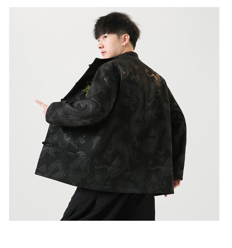 Mens Chinese Tang Suit Retro Hanfu Loose Plus Size Velvet Coat