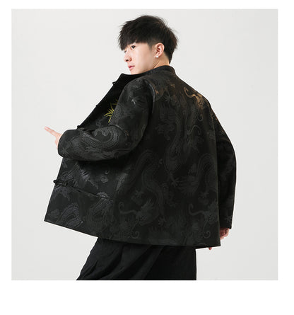 Mens Chinese Tang Suit Retro Hanfu Loose Plus Size Velvet Coat