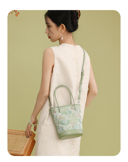Song Brocade Silk Bucket Bag New Chinese Style Shoulder Crossbody Bag for Women