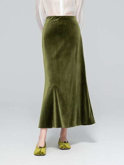 Velvet Draped Glossy Skirt for Women, Elegant Slimming Design