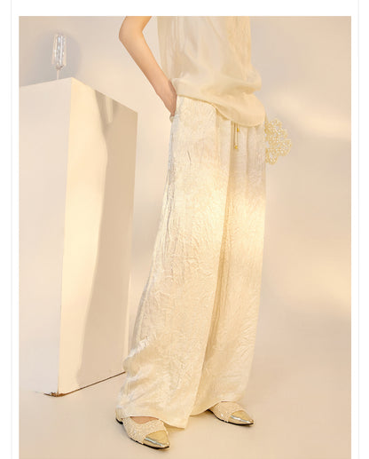 2026 New Chinese Style Elegant Acetate Wide-Leg Pants for Women