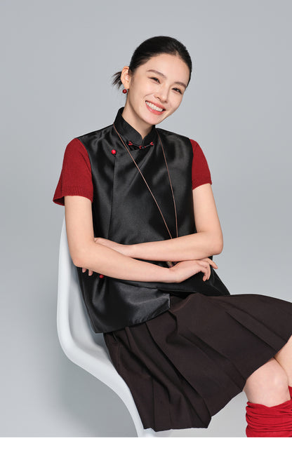 Elegant Stand Collar Layered Vest