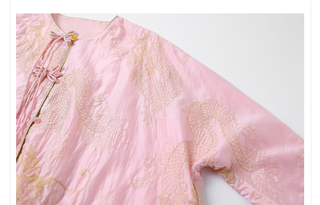 New Chinese Style Dragon Embroidered Shirt & High Waist Skirt Set