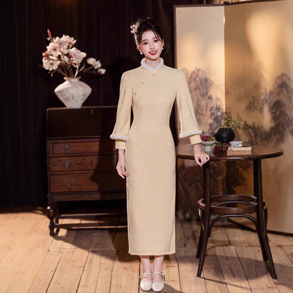 Elegant Yellow Winter Cheongsam – High-End Warm Daily Style