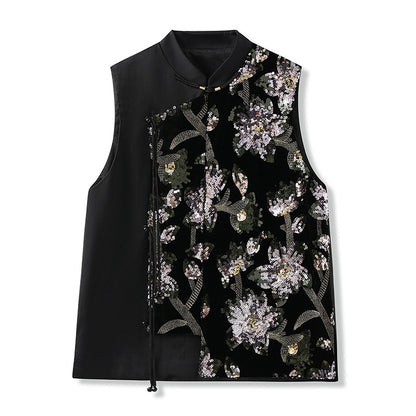 Summer Sequin Asymmetrical Vest Top High-End National Style