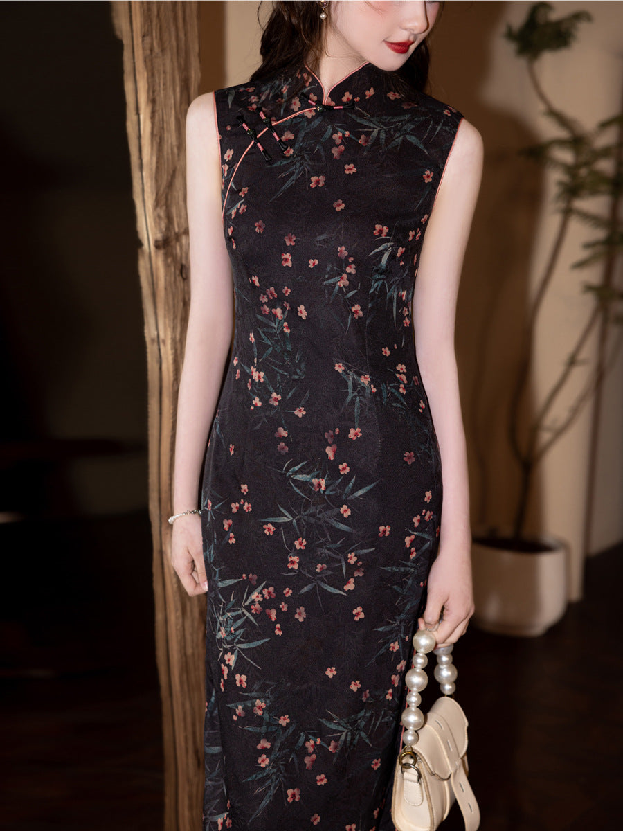 Sleeveless Improved Cheongsam – 2025 Retro Floral Daily Dress