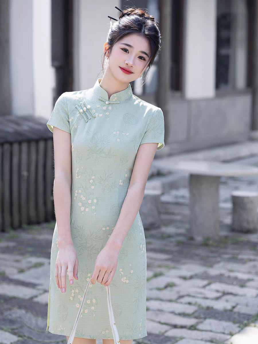 Yellow Cheongsam 2025 – Summer Slim Fit Elegant Daily Dress