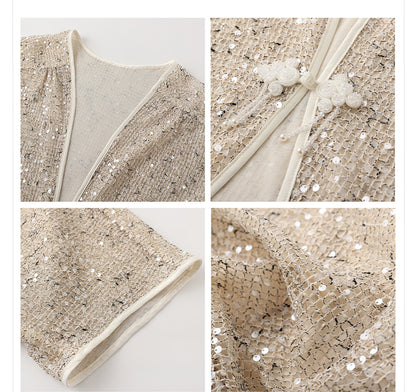 Autumn New Chinese Sequin Embroidered High-End Coat Dress Set