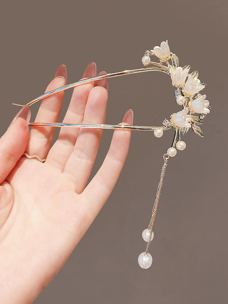 Super Fairy Bell Orchid Tassel U Hairpin Women High End Step Shake