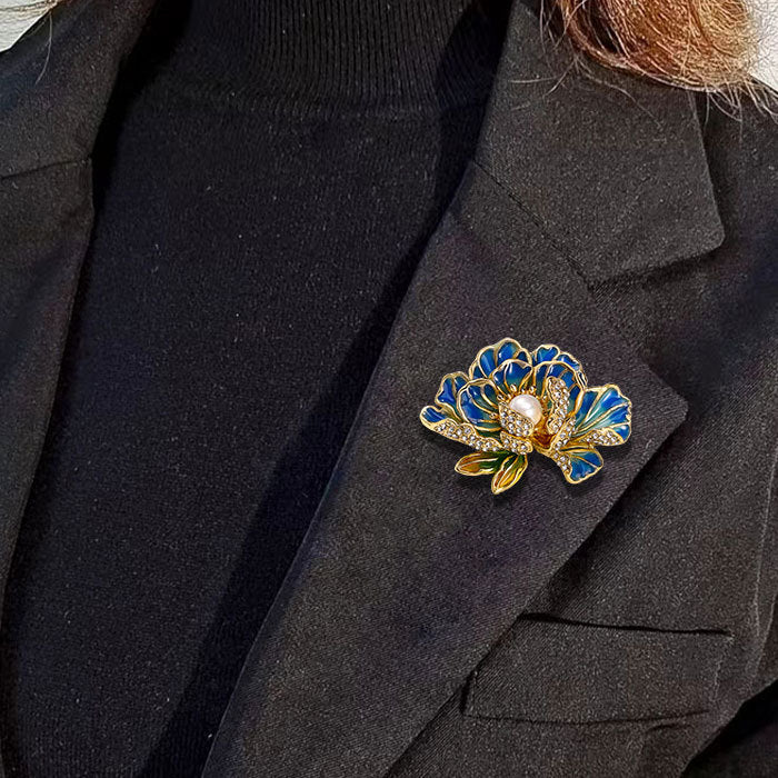 Handmade Enamel Peony Brooch — Luxury Chinese Style Cheongsam Pin