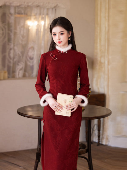 2025 New Red Velvet Cheongsam | Daily & Engagement Warm Dress
