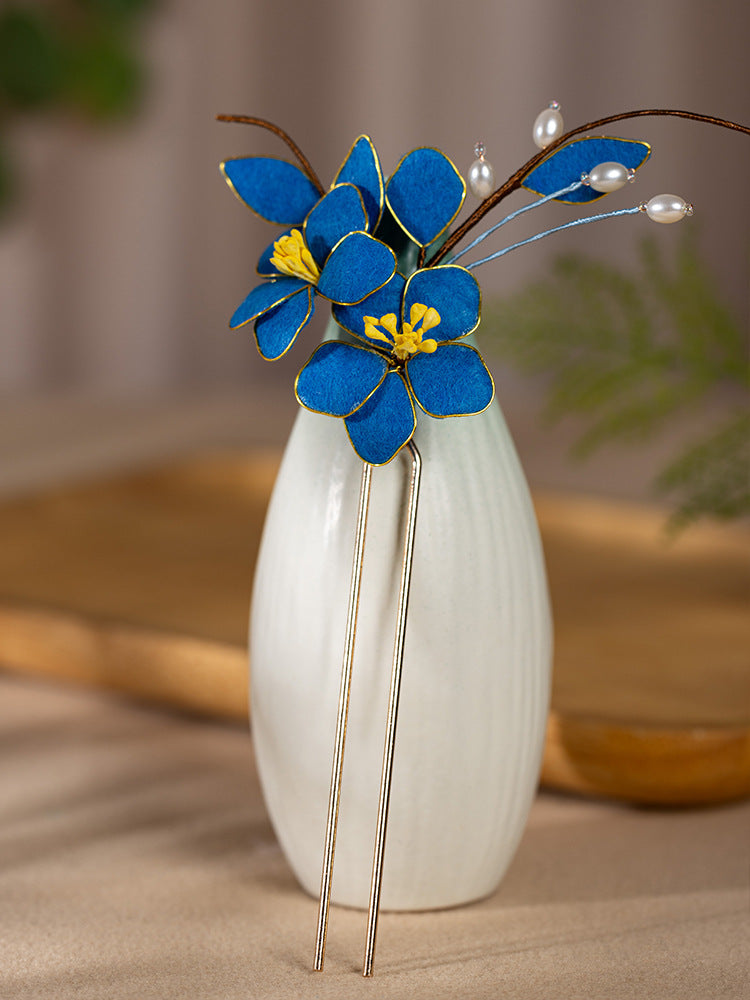 High End Blue Velvet Hairpin Hanfu Hair Accessory Hairpin for Women