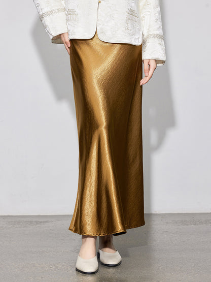 Elegant Satin Midi Mermaid Skirt, Slimming Design