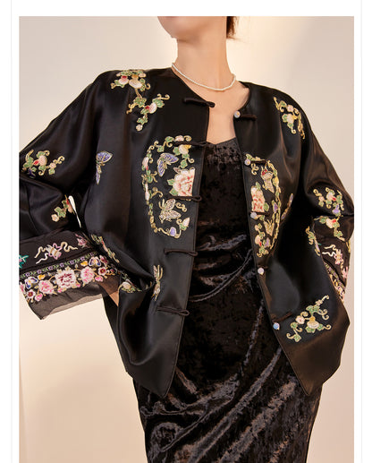 2026 Autumn New Chinese Style Printed Embroidered Acetate Coat for Women