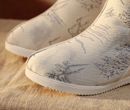 Women’s Hanfu Boots — Embroidered Ink Painting Autumn Height-Increasing Shoes
