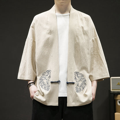 Mens Chinese Style Layman Hanfu Jacket Summer Zen Tea Robe Retro Top